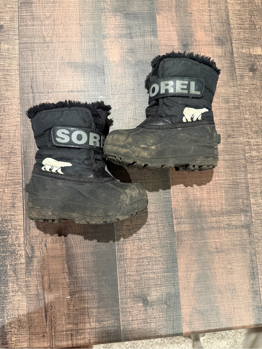 Sorel Kids Black Winter Rain & Snow Boots with Polar Bear Detail